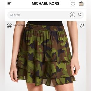 Michael Kors Camouflage Silk Georgette Ruffled Skirt